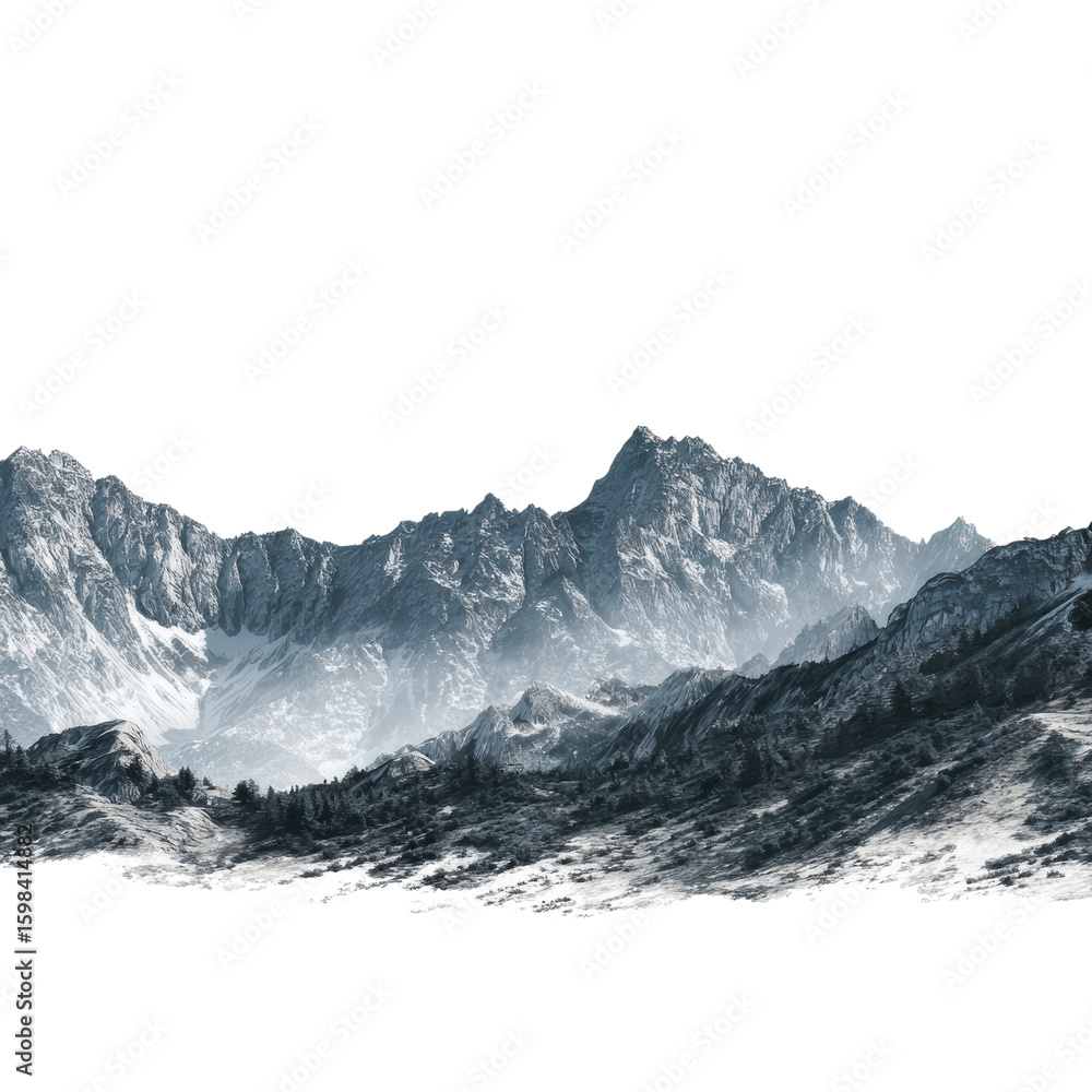 Obraz premium Snowy mountain landscape on transparent background