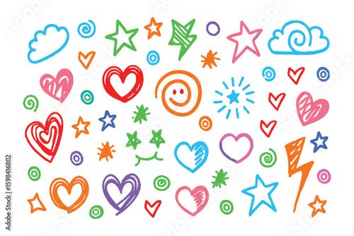 Colorful Doodle Set: A collection of playful, hand-drawn doodles, perfect for adding a touch of whimsy and creative flair to any project.