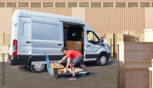 Delivery worker unloading c...