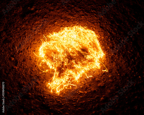 Papier peint Dynamic Fiery Light Trails on Dark Earth: Abstract Energy & Molten Glow - Captiv