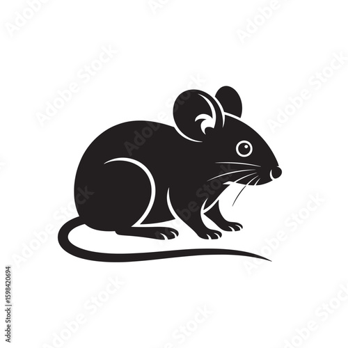 Simple black mouse icon, vector graphic illustration. Cute rodent silhouette symbol for design. Animal character logo isolated on a white background.