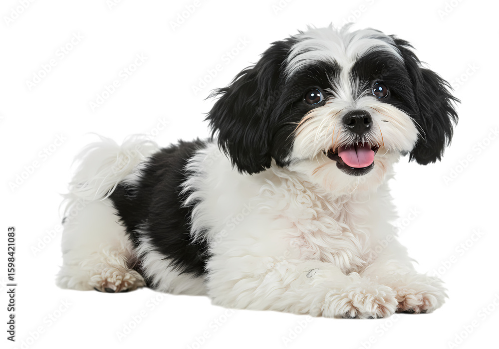 A Charming Lhasa Apso Mix Black and White Canine Portrait A Charming Lhasa Apso Mix Black and White Canine Portrait