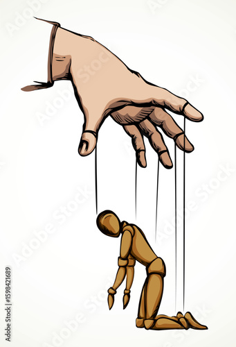 The puppet is kneeling. Vector drawing