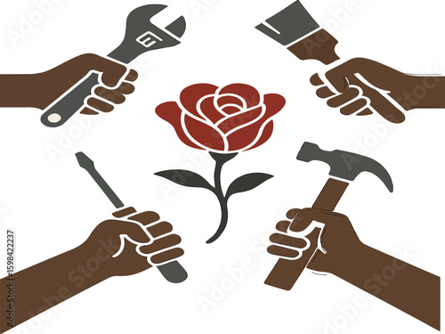 Labor Day Vector Illustration – Workers, Tools, and Solidarity Concept Design