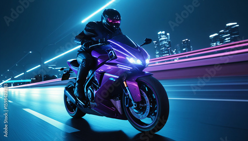 futuristic motorcycle racing through neon city at night wallpaper