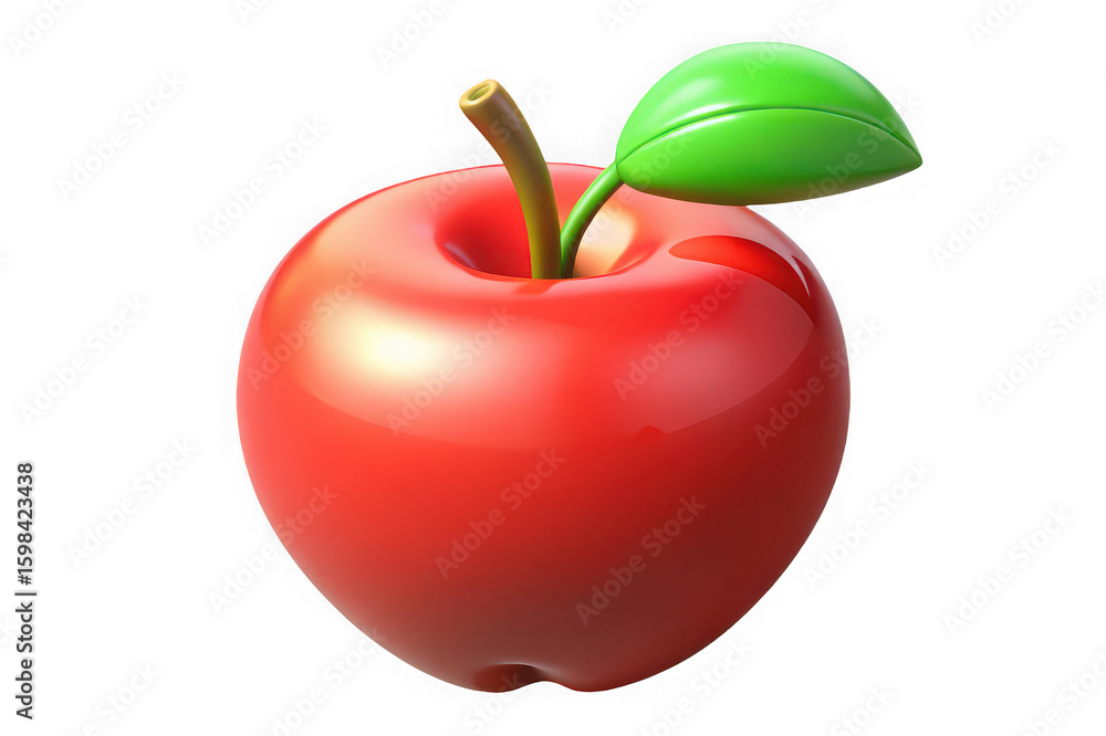 Obraz premium Vibrant red apple with green leaf on black background