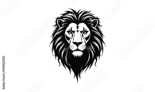Majestic Lion Head Vector with Bold Mane Line Art