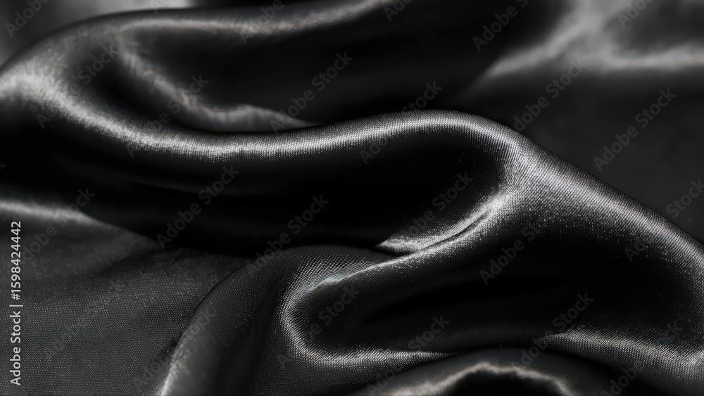 Fototapeta premium Black Silk Fabric with Elegant Folds – Luxurious Texture Background
