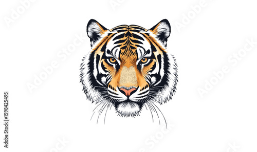 Realistic Colored Tiger Face Vector with Bold Stripes and Intense Wildlife Expression