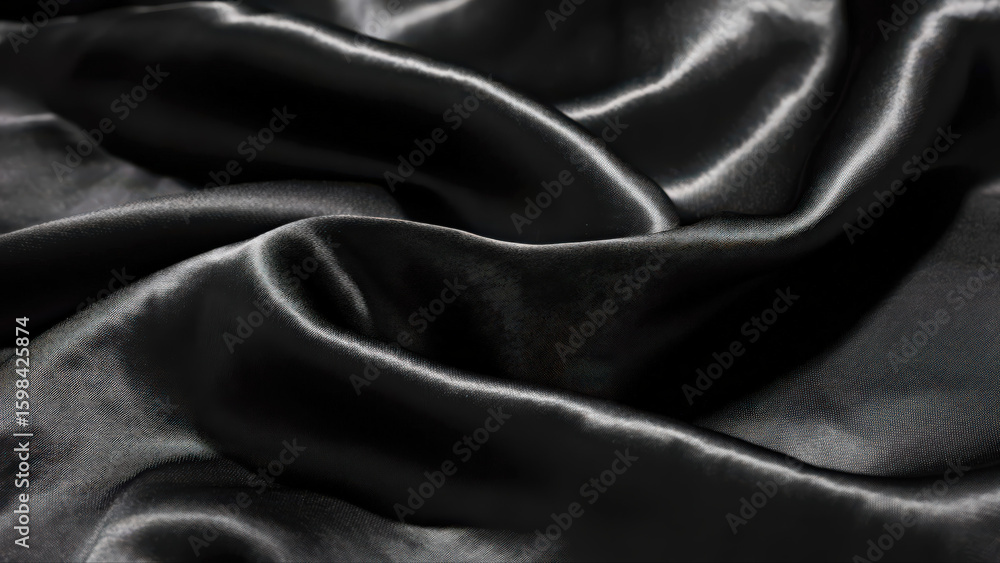 Fototapeta premium Draped Black Satin Fabric – Luxurious Abstract Texture