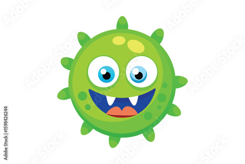 Cute cartoon green monster with big eyes and sharp teeth a playful character isolated on white background silhouette