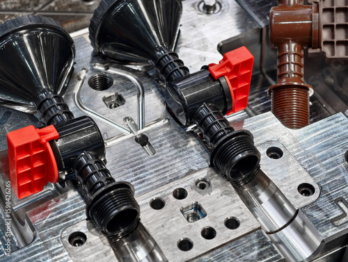 Metal molds for plastic injection molding showcase intricate design and precise engineering in a manufacturing facility