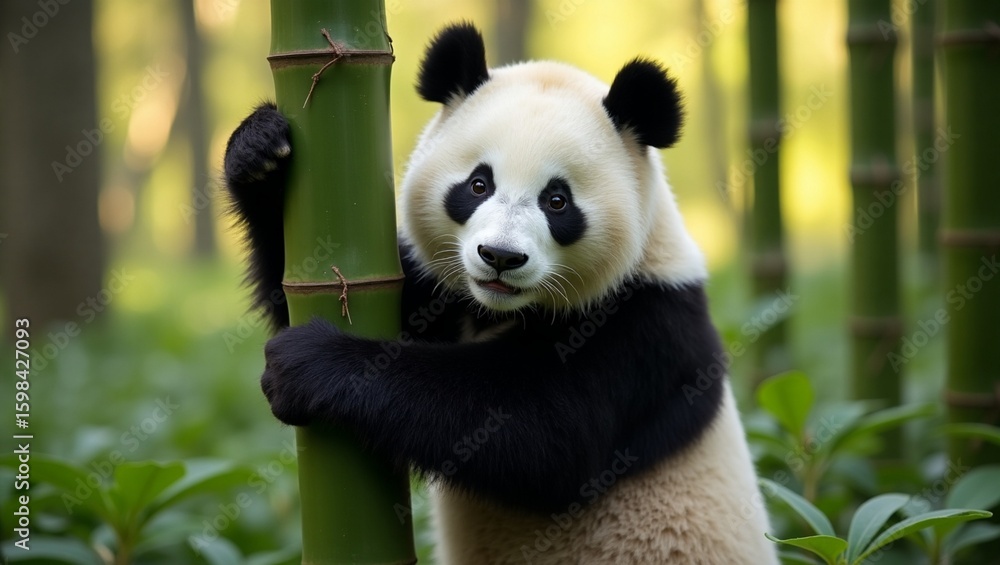 Fototapeta premium giant panda eating bamboo