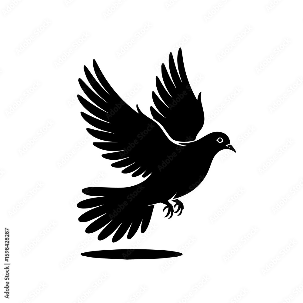 Fototapeta premium Silhouette of a black bird with outstretched wings soaring gracefully against a white background symbolizing freedom and new beginnings