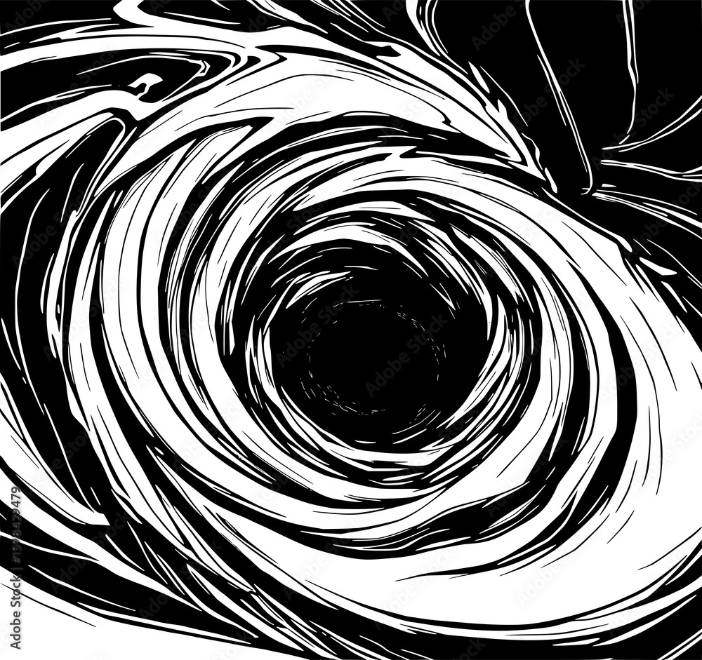 Abstract Vortex: A dynamic monochrome illustration showcases a swirling vortex pattern in black and white, creating a sense of movement and depth. Abstract Vortex: A dynamic monochrome illustration showcases a swirling vortex pattern in black and white, creating a sense of movement and depth.