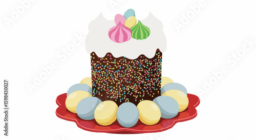 Traditional Orthodox Easter cake illustration in colorful pastels representing a festive holiday dessert