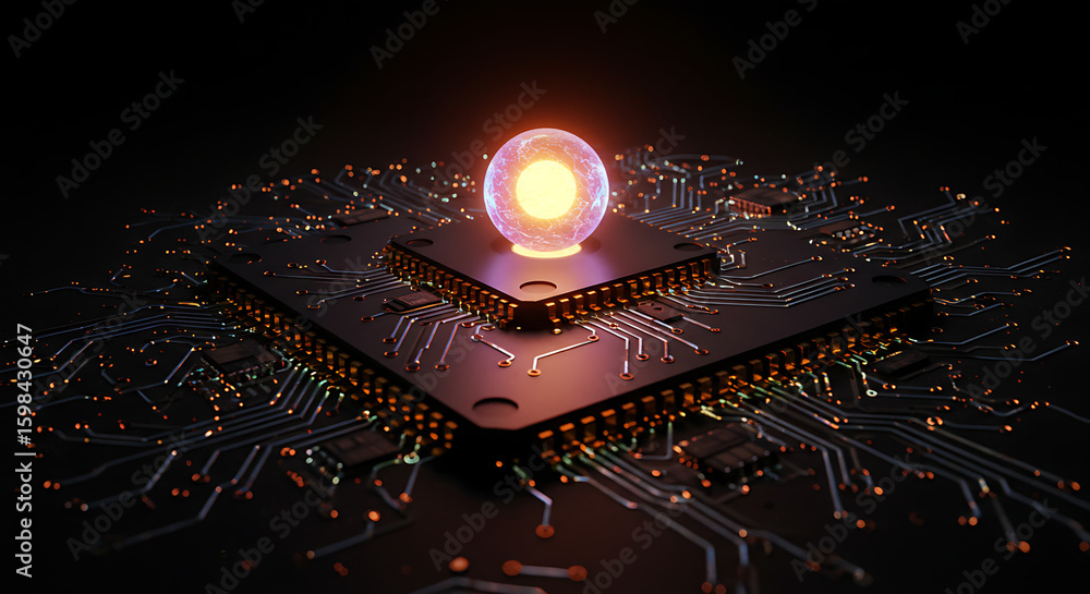 custom made wallpaper toronto digitalDigital Nexus: An artistic rendering of a cutting-edge computer processor, the heart of modern technology, is illuminated with an energizing, glowing core