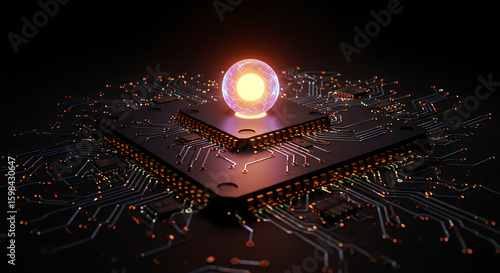 Wallpaper Mural Digital Nexus: An artistic rendering of a cutting-edge computer processor, the heart of modern technology, is illuminated with an energizing, glowing core Torontodigital.ca