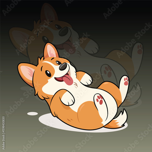 Adorable Corgi Lazy Puppy Dog Belly Up in Joyful Mood