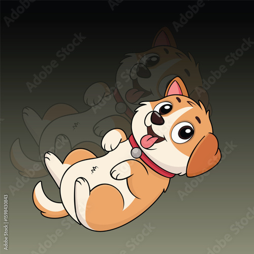Cute Cartoon Corgi Lazy Dogs Playing Happily