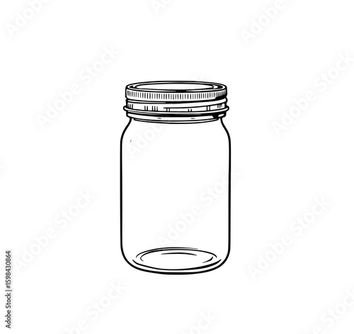 Mason Jar Illustration: A simple line art drawing of a classic mason jar with a lid, perfect for vintage, rustic, or home-style designs.