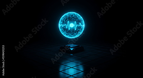 Cybernetic Orb: A mesmerizing, luminous sphere pulsates with energy, emitting a vibrant, digital heartbeat. It symbolizes the fusion of advanced technology and futuristic potential.