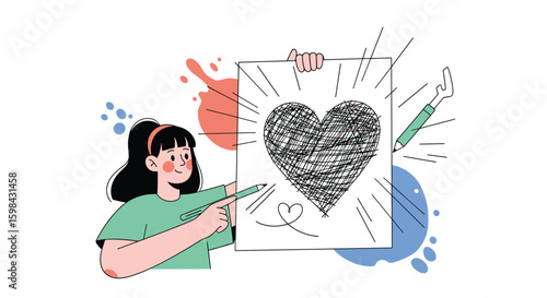 Creative artist designing a digital heart with abstract elements and artistic flair showcasing imagination and inspiration