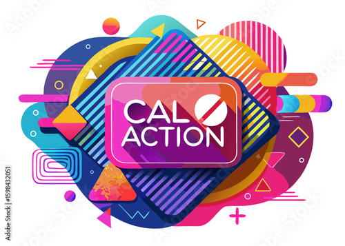 Cal Action: A vibrant and eye-catching graphic with Cal Action text and abstract geometric shapes, perfect for promotional or design purposes.