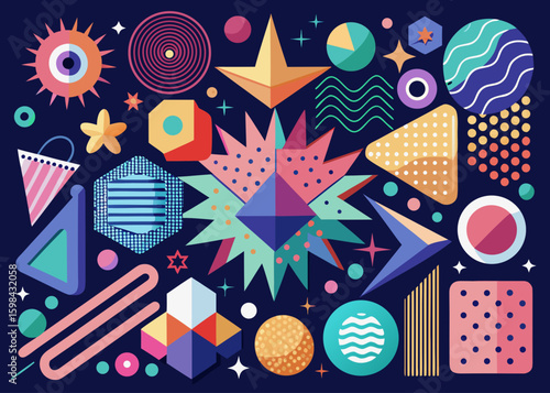 Geometric Assemblage: A vibrant collection of abstract shapes and designs. This meticulously crafted composition features a spectrum of colors, meticulously arranged to capture the eye.