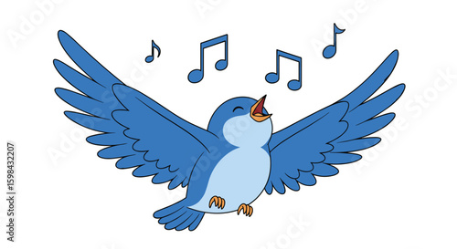 Chirping melodies of a joyful bluebird in full flight spreading sweet music through the air