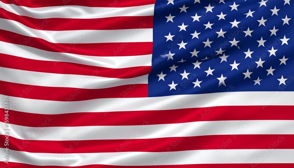 Fototapeta premium United States flag with thirteen red and white stripes and a blue canton featuring fifty white stars, waving under a clear sky—symbol of liberty and unity