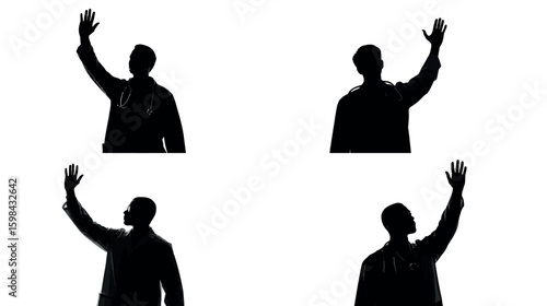 Silhouette doctor healthcare medical professional waving hand welcome goodbye gesture concept image