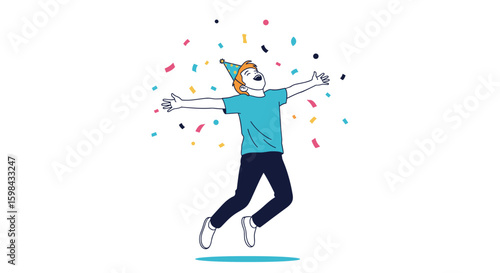 Joyful person celebrating with confetti and party hat embracing the festivities of a special occasion