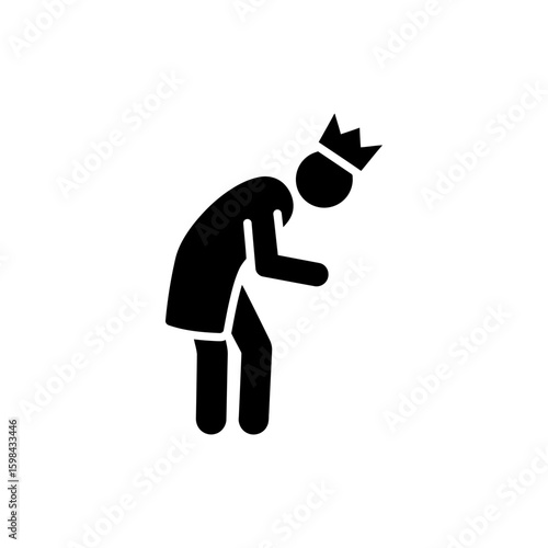 Black Filled Icon Representing Humility Bowing Person Lowering Crown
