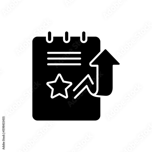 Black Filled Icon Representing Constructive Feedback with Notepad and Star