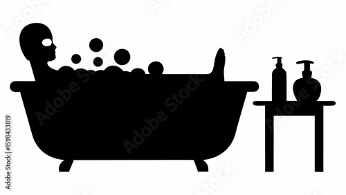 Silhouette of person relaxing in a bubble bath tub