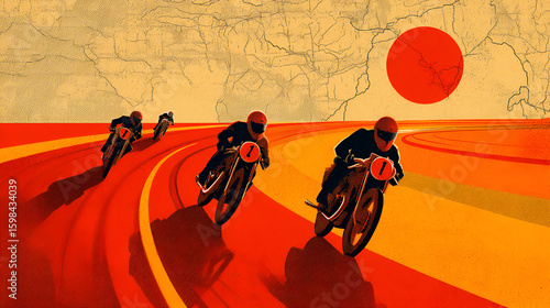 high speed racing poster in bold colors showing a racing image