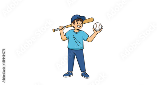 Young boy holding a baseball bat on his shoulder and a baseball in his hand ready for a game