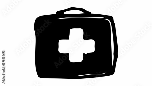 Illustration of a black first aid kit with white cross