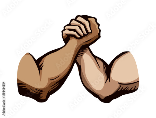 Hand wrestling contest. Vector drawing