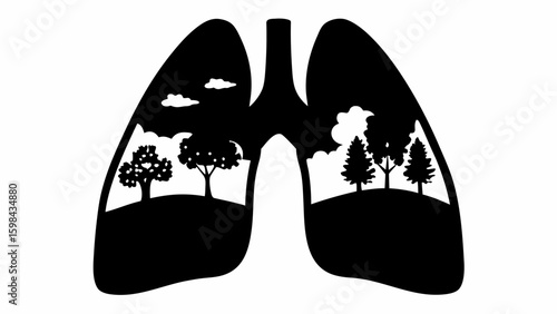 Silhouette lungs with nature scene inside design