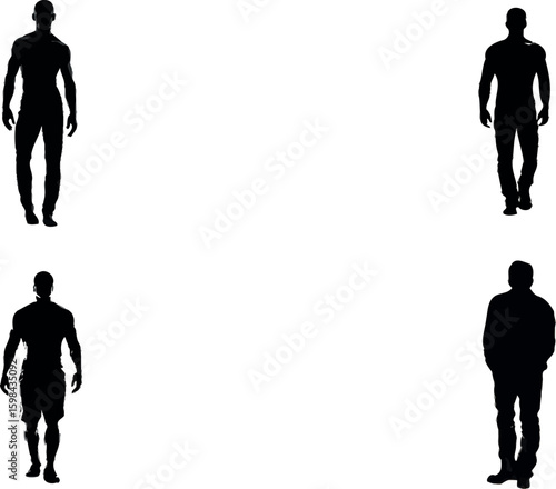 Silhouette man walking person male body shape figure standing posing human full body length black shadow