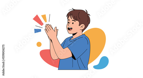 Joyful youngster enthusiastically applauding with a big smile celebrating a special moment of happiness and accomplishment