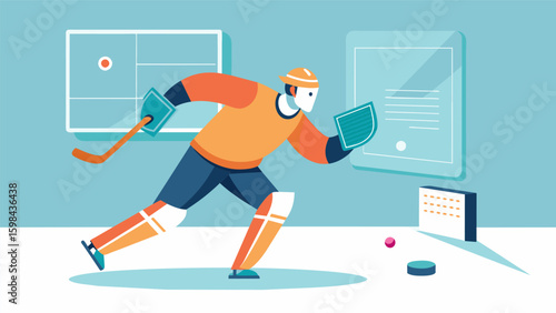 A hockey goalie training program that places the user in the net facing off against dynamic shots from virtual opponents helping them hone their. Vector illustration