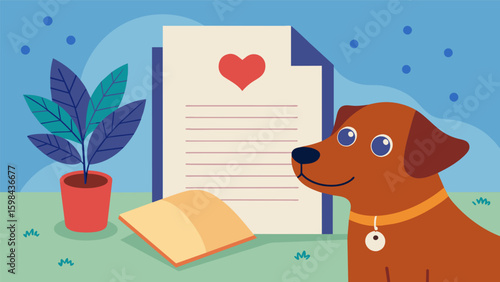 A diary entry from the point of view of a rescue dog grateful for their new home and the love they receive.. Vector illustration