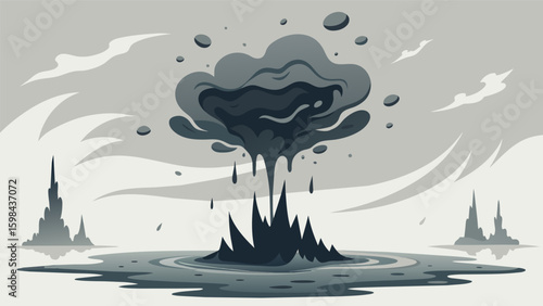 A delicate ink wash that starts off light and airy then becomes heavier and more chaotic as it reaches the bottom of the page symbolizing the. Vector illustration