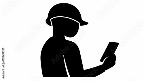 Silhouette of a worker with hardhat using a phone