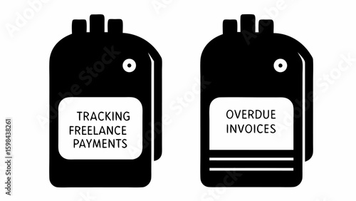 Two stylized invoices with tracking and overdue text