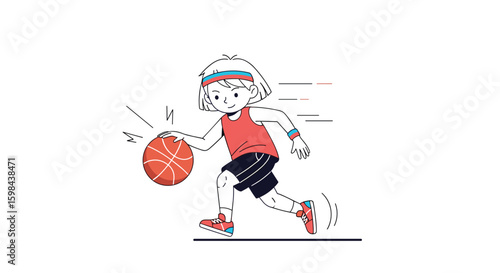 Young athlete dribbling a basketball during a fast paced game of streetball on a bright sunny day