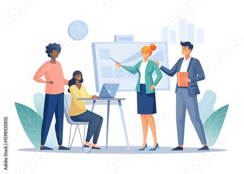 A diverse team of professionals collaborates during a business meeting discussing strategy and progress with
